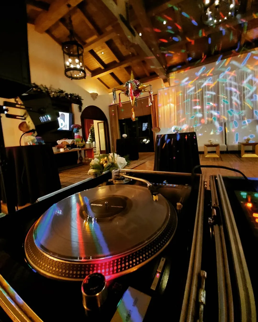 Turntable platter lit by colour-changing lighting